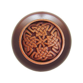 Notting Hill [NHW-757W-AC] Wood Cabinet Knob - Celtic Isles - Dark Walnut - Antique Copper Finish - 1 1/2" Dia.