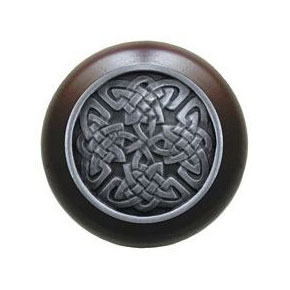Notting Hill [NHW-757W-AP] Wood Cabinet Knob - Celtic Isles - Dark Walnut - Antique Pewter Finish - 1 1/2" Dia.
