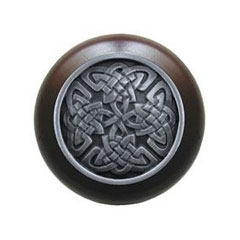 Notting Hill [NHW-757W-AP] Wood Cabinet Knob - Celtic Isles - Dark Walnut - Antique Pewter Finish - 1 1/2&quot; Dia.