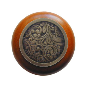 Notting Hill [NHW-759C-AB] Wood Cabinet Knob - Saddleworth - Cherry - Antique Brass Finish - 1 1/2" Dia.