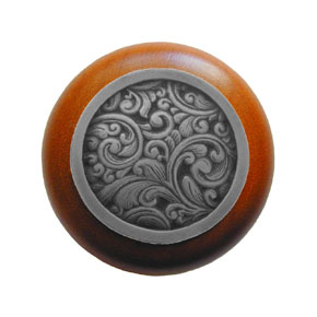 Notting Hill [NHW-759C-AP] Wood Cabinet Knob - Saddleworth - Cherry - Antique Pewter Finish - 1 1/2" Dia.