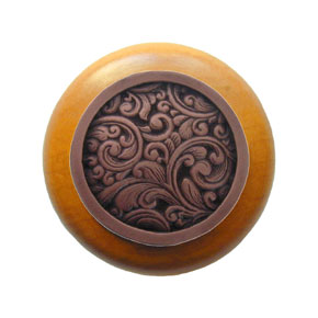 Notting Hill [NHW-759M-AC] Wood Cabinet Knob - Saddleworth - Maple - Antique Copper Finish - 1 1/2" Dia.