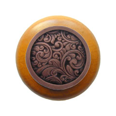 Notting Hill [NHW-759M-AC] Wood Cabinet Knob - Saddleworth - Maple - Antique Copper Finish - 1 1/2" Dia.