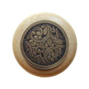 Notting Hill [NHW-759N-AB] Wood Cabinet Knob - Saddleworth - Natural - Antique Brass Finish - 1 1/2&quot; Dia.