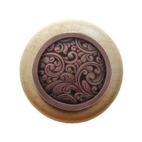 Notting Hill [NHW-759N-AC] Wood Cabinet Knob - Saddleworth - Natural - Antique Copper Finish - 1 1/2" Dia.
