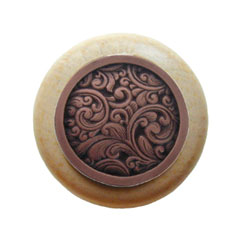 Notting Hill [NHW-759N-AC] Wood Cabinet Knob - Saddleworth - Natural - Antique Copper Finish - 1 1/2" Dia.
