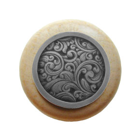 Notting Hill [NHW-759N-AP] Wood Cabinet Knob - Saddleworth - Natural - Antique Pewter Finish - 1 1/2" Dia.
