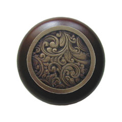 Notting Hill [NHW-759W-AB] Wood Cabinet Knob - Saddleworth - Dark Walnut - Antique Brass Finish - 1 1/2" Dia.