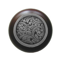 Notting Hill [NHW-759W-AP] Wood Cabinet Knob - Saddleworth - Dark Walnut - Antique Pewter Finish - 1 1/2" Dia.