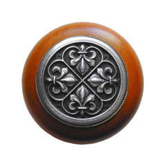 Notting Hill [NHW-760C-AP] Wood Cabinet Knob - Fleur-de-Lis - Cherry - Antique Pewter Finish - 1 1/2&quot; Dia.