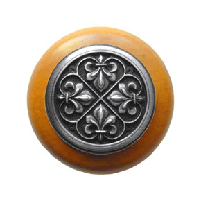 Notting Hill [NHW-760M-AP] Wood Cabinet Knob - Fleur-de-Lis - Maple - Antique Pewter Finish - 1 1/2" Dia.