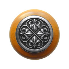 Notting Hill [NHW-760M-AP] Wood Cabinet Knob - Fleur-de-Lis - Maple - Antique Pewter Finish - 1 1/2&quot; Dia.