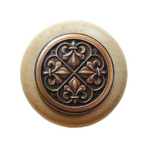 Notting Hill [NHW-760N-AC] Wood Cabinet Knob - Fleur-de-Lis - Natural - Antique Copper Finish - 1 1/2" Dia.