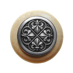 Notting Hill [NHW-760N-AP] Wood Cabinet Knob - Fleur-de-Lis - Natural - Antique Pewter Finish - 1 1/2&quot; Dia.