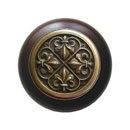 Notting Hill [NHW-760W-AB] Wood Cabinet Knob - Fleur-de-Lis - Dark Walnut - Antique Brass Finish - 1 1/2&quot; Dia.