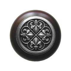 Notting Hill [NHW-760W-AP] Wood Cabinet Knob - Fleur-de-Lis - Dark Walnut - Antique Pewter Finish - 1 1/2" Dia.