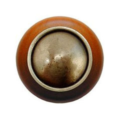 Notting Hill [NHW-761C-AB] Wood Cabinet Knob - Plain Dome - Cherry - Antique Brass Finish - 1 1/2&quot; Dia.