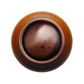 Notting Hill [NHW-761C-AC] Wood Cabinet Knob - Plain Dome - Cherry - Antique Copper Finish - 1 1/2" Dia.