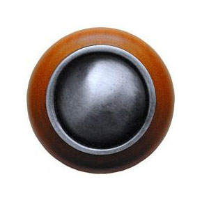 Notting Hill [NHW-761C-AP] Wood Cabinet Knob - Plain Dome - Cherry - Antique Pewter Finish - 1 1/2" Dia.
