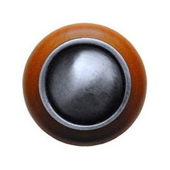 Notting Hill [NHW-761C-AP] Wood Cabinet Knob - Plain Dome - Cherry - Antique Pewter Finish - 1 1/2" Dia.