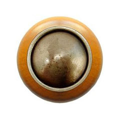 Notting Hill [NHW-761M-AB] Wood Cabinet Knob - Plain Dome - Maple - Antique Brass Finish - 1 1/2" Dia.