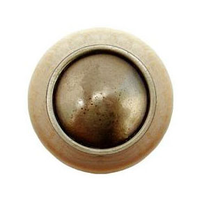 Notting Hill [NHW-761N-AB] Wood Cabinet Knob - Plain Dome - Natural - Antique Brass Finish - 1 1/2" Dia.