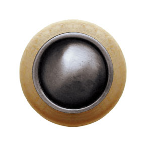 Notting Hill [NHW-761N-AP] Wood Cabinet Knob - Plain Dome - Natural - Antique Pewter Finish - 1 1/2" Dia.