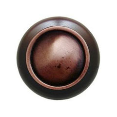 Notting Hill [NHW-761W-AC] Wood Cabinet Knob - Plain Dome - Dark Walnut - Antique Copper Finish - 1 1/2" Dia.