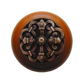 Notting Hill [NHW-776C-AB] Wood Cabinet Knob - Chateau - Cherry - Antique Brass Finish - 1 1/2" Dia.