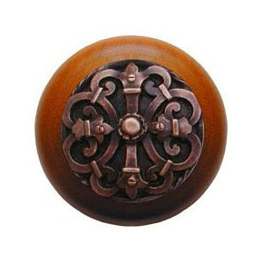 Notting Hill [NHW-776C-AC] Wood Cabinet Knob - Chateau - Cherry - Antique Copper Finish - 1 1/2" Dia.