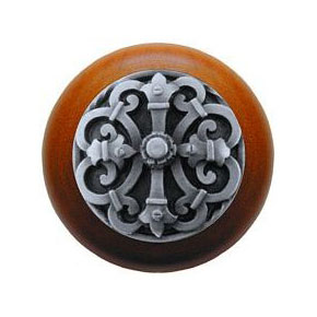 Notting Hill [NHW-776C-AP] Wood Cabinet Knob - Chateau - Cherry - Antique Pewter Finish - 1 1/2" Dia.