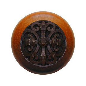 Notting Hill [NHW-776C-DB] Wood Cabinet Knob - Chateau - Cherry - Dark Brass Finish - 1 1/2" Dia.
