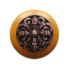 Notting Hill [NHW-776M-AC] Wood Cabinet Knob - Chateau - Maple - Antique Copper Finish - 1 1/2&quot; Dia.