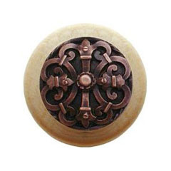 Notting Hill [NHW-776N-AC] Wood Cabinet Knob - Chateau - Natural - Antique Copper Finish - 1 1/2" Dia.