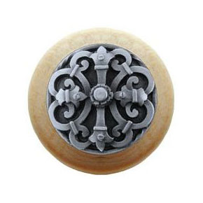 Notting Hill [NHW-776N-AP] Wood Cabinet Knob - Chateau - Natural - Antique Pewter Finish - 1 1/2" Dia.