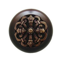 Notting Hill [NHW-776W-AB] Wood Cabinet Knob - Chateau - Dark Walnut - Antique Brass Finish - 1 1/2" Dia.