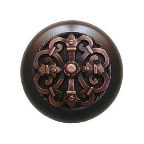 Notting Hill [NHW-776W-AC] Wood Cabinet Knob - Chateau - Dark Walnut - Antique Copper Finish - 1 1/2" Dia.