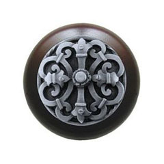 Notting Hill [NHW-776W-AP] Wood Cabinet Knob - Chateau - Dark Walnut - Antique Pewter Finish - 1 1/2&quot; Dia.