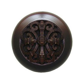 Notting Hill [NHW-776W-DB] Wood Cabinet Knob - Chateau - Dark Walnut - Dark Brass Finish - 1 1/2" Dia.