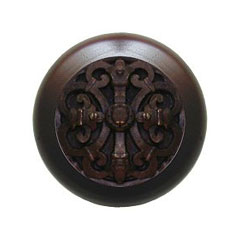 Notting Hill [NHW-776W-DB] Wood Cabinet Knob - Chateau - Dark Walnut - Dark Brass Finish - 1 1/2&quot; Dia.