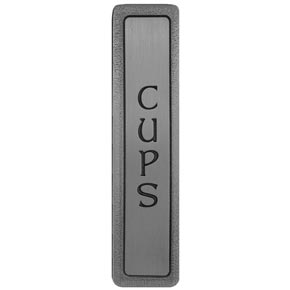 Notting Hill [NHP-308-AP] Solid Pewter Cabinet Pull Handle - Cups - Vertical Text - Antique Pewter Finish - 4" L