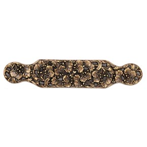 Notting Hill [NHP-604-AB] Solid Pewter Cabinet Pull Handle - Florid Leaves - Oversized - Antique Brass Finish - 6 1/4" L