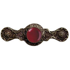 Notting Hill [NHP-624-AB-RC] Solid Pewter Cabinet Pull Handle - Victorian Jewel - Red Carnelian Natural Stone - Antique Brass Finish - 3 7/8&quot; L