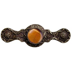 Notting Hill [NHP-624-AB-TE] Solid Pewter Cabinet Pull Handle - Victorian Jewel - Tiger Eye Natural Stone - Antique Brass Finish - 3 7/8" L