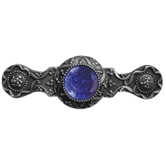 Notting Hill [NHP-624-AP-BS] Solid Pewter Cabinet Pull Handle - Victorian Jewel - Blue Sodalite Natural Stone - Antique Pewter Finish - 3 7/8&quot; L