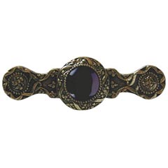 Notting Hill [NHP-624-BB-O] Solid Pewter Cabinet Pull Handle - Victorian Jewel - Onyx Natural Stone - Brite Brass Finish - 3 7/8&quot; L