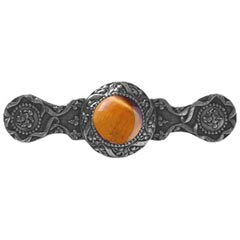 Notting Hill [NHP-624-BN-TE] Solid Pewter Cabinet Pull Handle - Victorian Jewel - Tiger Eye Natural Stone - Brite Nickel Finish - 3 7/8&quot; L
