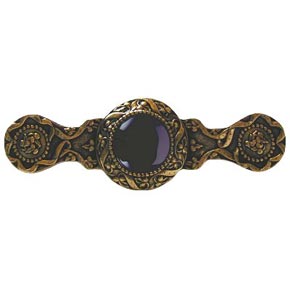 Notting Hill [NHP-624-G-O] Solid Pewter Cabinet Pull Handle - Victorian Jewel - Onyx Natural Stone - 24K Satin Gold Finish - 3 7/8" L