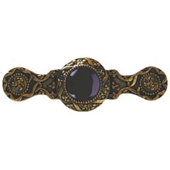 Notting Hill [NHP-624-G-O] Solid Pewter Cabinet Pull Handle - Victorian Jewel - Onyx Natural Stone - 24K Satin Gold Finish - 3 7/8" L