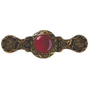 Notting Hill [NHP-624-G-RC] Solid Pewter Cabinet Pull Handle - Victorian Jewel - Red Carnelian Natural Stone - 24K Satin Gold Finish - 3 7/8" L